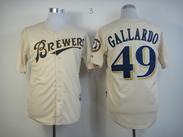 Men Milwaukee Brewers #49 Gallardo Cream MLB Jerseys